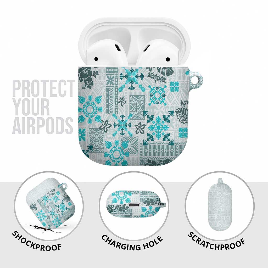 Hawaii Tapa Tribal AirPods Case With Hawaiian Quilt Pattern Aqua LT9 - Polynesian Pride