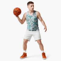Hawaii Tapa Tribal Basketball Jersey With Hawaiian Quilt Pattern Aqua - Polynesian Pride