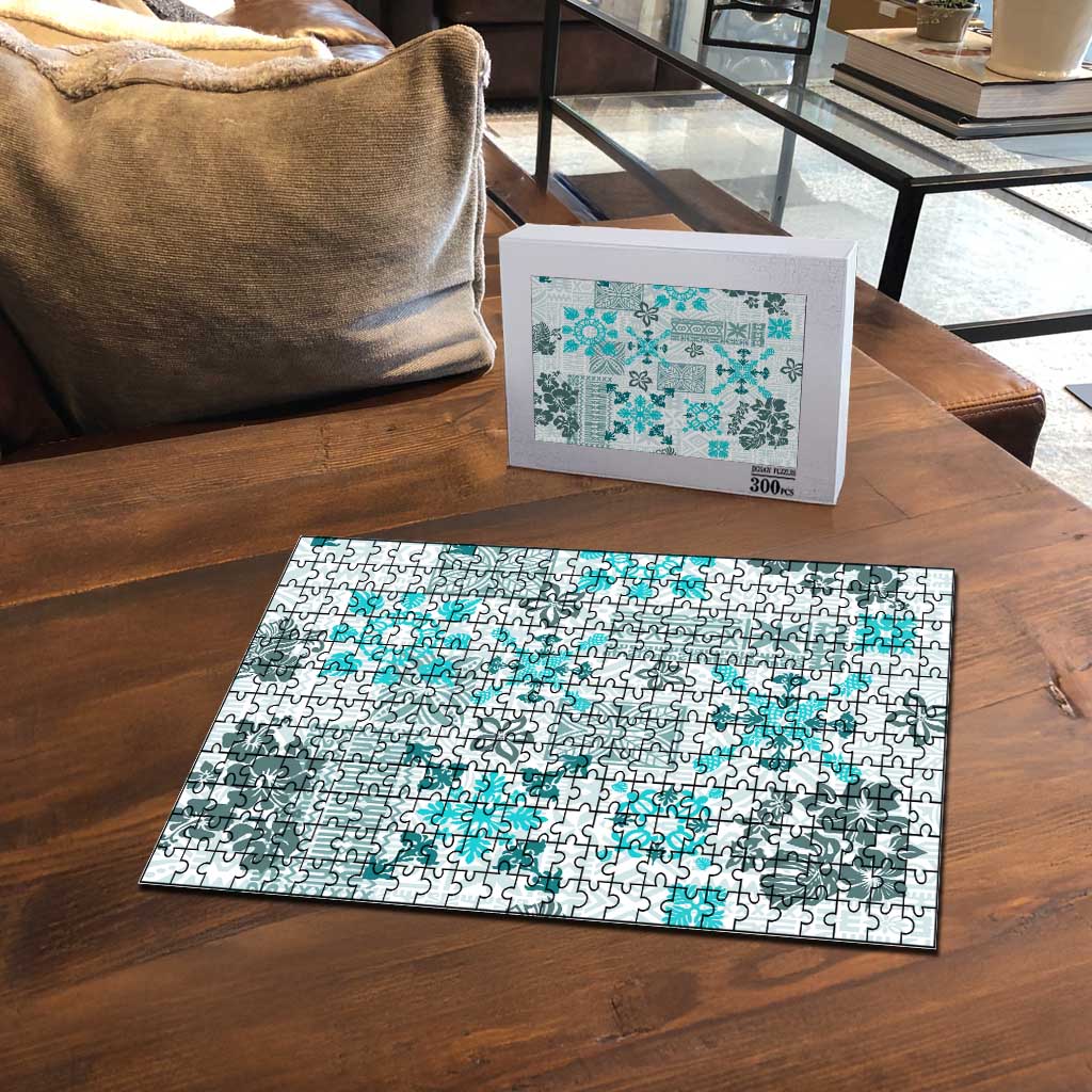 Hawaii Tapa Tribal Puzzle With Hawaiian Quilt Pattern Aqua - Polynesian Pride