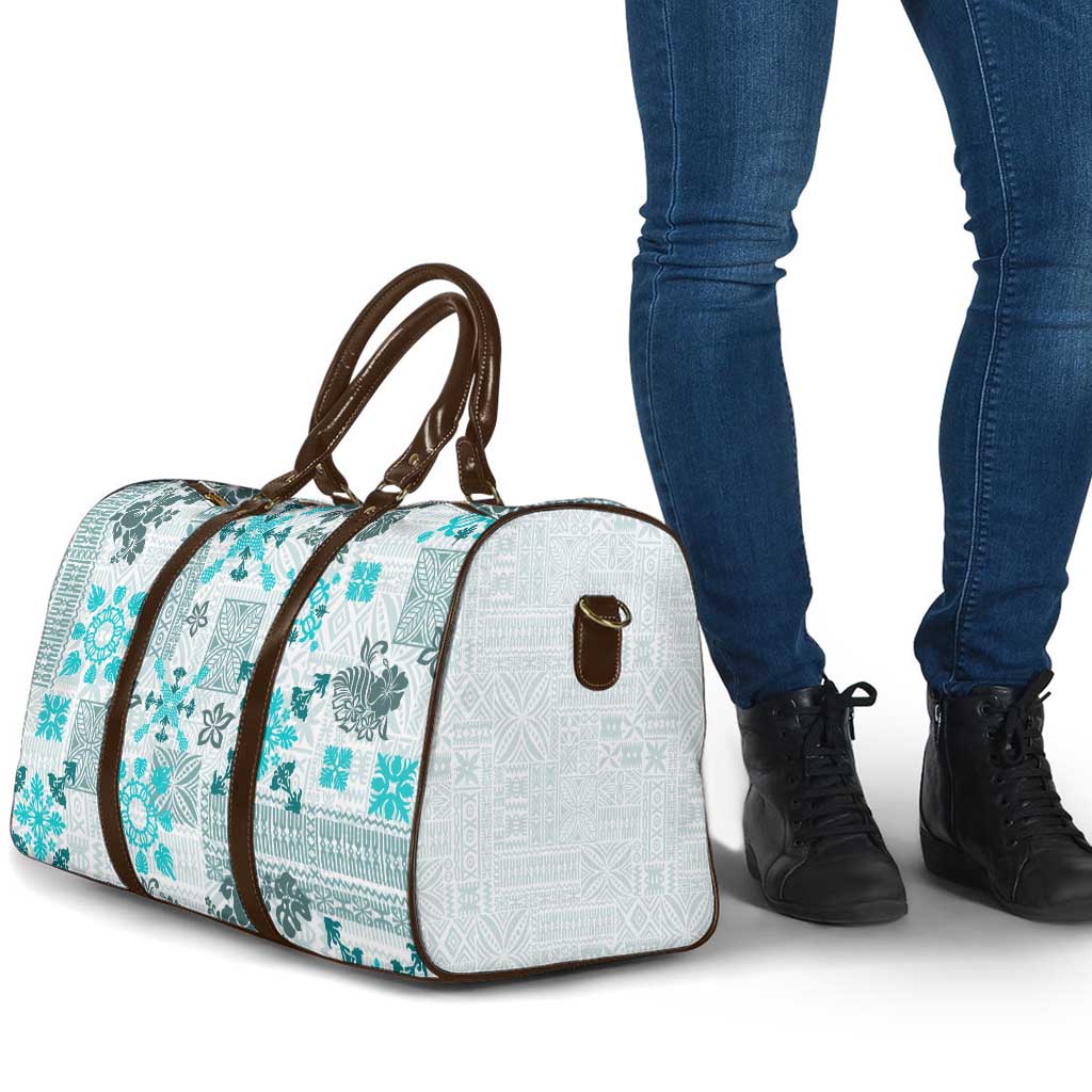 Hawaii Tapa Tribal Travel Bag With Hawaiian Quilt Pattern Aqua - Polynesian Pride