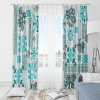 Hawaii Tapa Tribal Window Curtain With Hawaiian Quilt Pattern Aqua LT9 - Polynesian Pride
