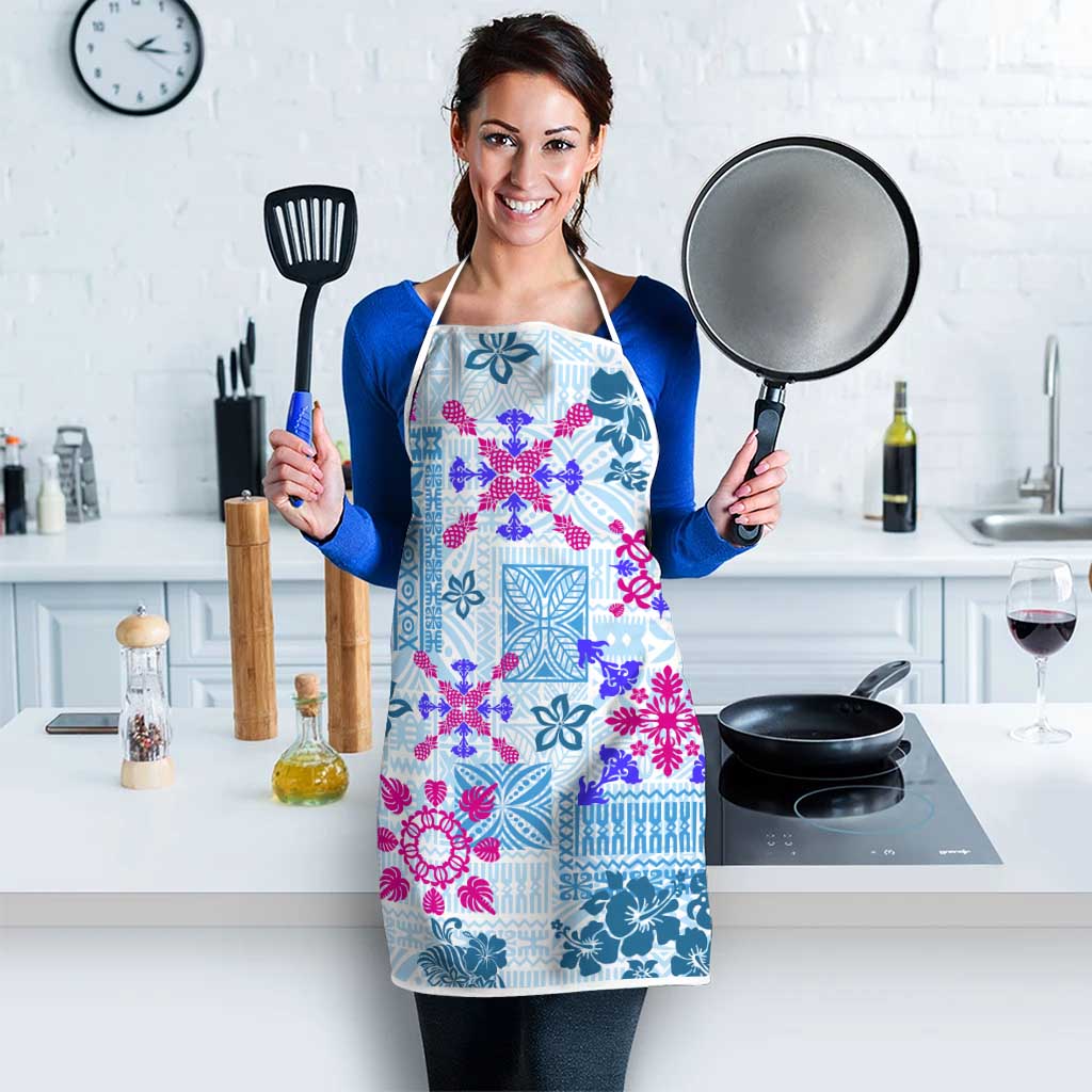 Hawaii Tapa Tribal Apron With Hawaiian Quilt Pattern Blue - Polynesian Pride