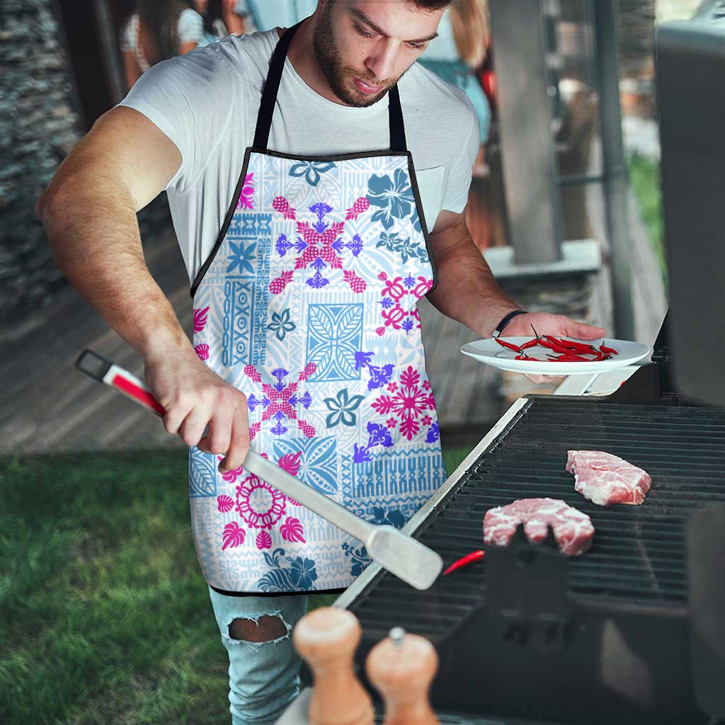Hawaii Tapa Tribal Apron With Hawaiian Quilt Pattern Blue - Polynesian Pride