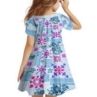 Hawaii Tapa Tribal Family Matching Off Shoulder Maxi Dress and Hawaiian Shirt With Hawaiian Quilt Pattern Blue LT9 - Polynesian Pride