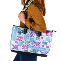 Hawaii Tapa Tribal Leather Tote Bag With Hawaiian Quilt Pattern Blue LT9 Blue - Polynesian Pride