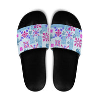 Hawaii Tapa Tribal Slide Sandals With Hawaiian Quilt Pattern Blue LT9 Blue - Polynesian Pride