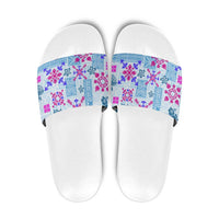 Hawaii Tapa Tribal Slide Sandals With Hawaiian Quilt Pattern Blue LT9 Blue - Polynesian Pride