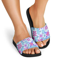 Hawaii Tapa Tribal Slide Sandals With Hawaiian Quilt Pattern Blue LT9 - Polynesian Pride