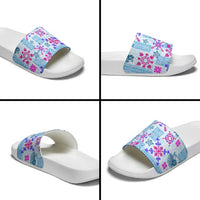 Hawaii Tapa Tribal Slide Sandals With Hawaiian Quilt Pattern Blue LT9 - Polynesian Pride