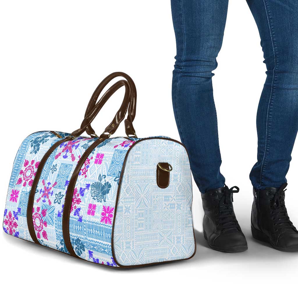 Hawaii Tapa Tribal Travel Bag With Hawaiian Quilt Pattern Blue - Polynesian Pride