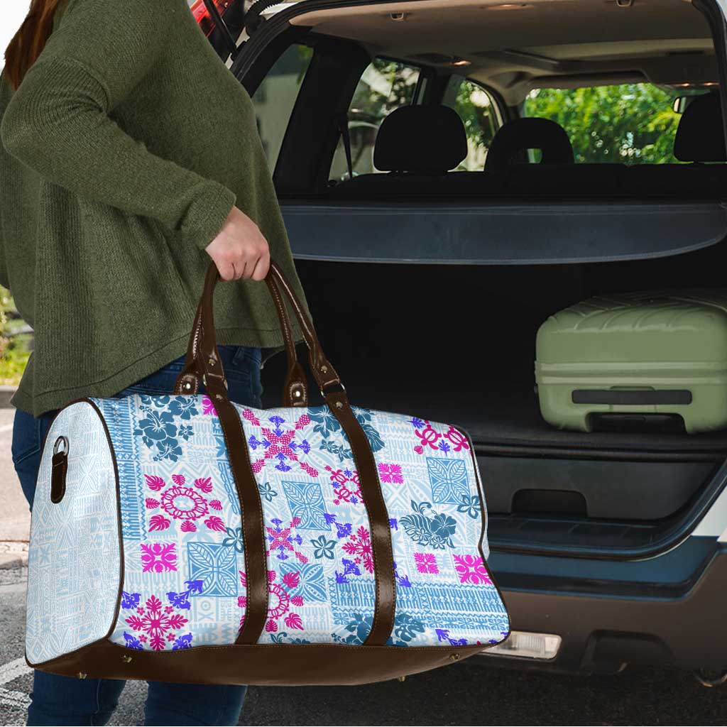 Hawaii Tapa Tribal Travel Bag With Hawaiian Quilt Pattern Blue - Polynesian Pride