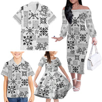 Hawaii Tapa Tribal Family Matching Off Shoulder Long Sleeve Dress and Hawaiian Shirt With Hawaiian Quilt Pattern Black LT9 - Polynesian Pride