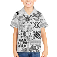 Hawaii Tapa Tribal Family Matching Puletasi Dress and Hawaiian Shirt With Hawaiian Quilt Pattern Black LT9 Son's Shirt Black - Polynesian Pride