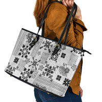 Hawaii Tapa Tribal Leather Tote Bag With Hawaiian Quilt Pattern Black LT9 - Polynesian Pride