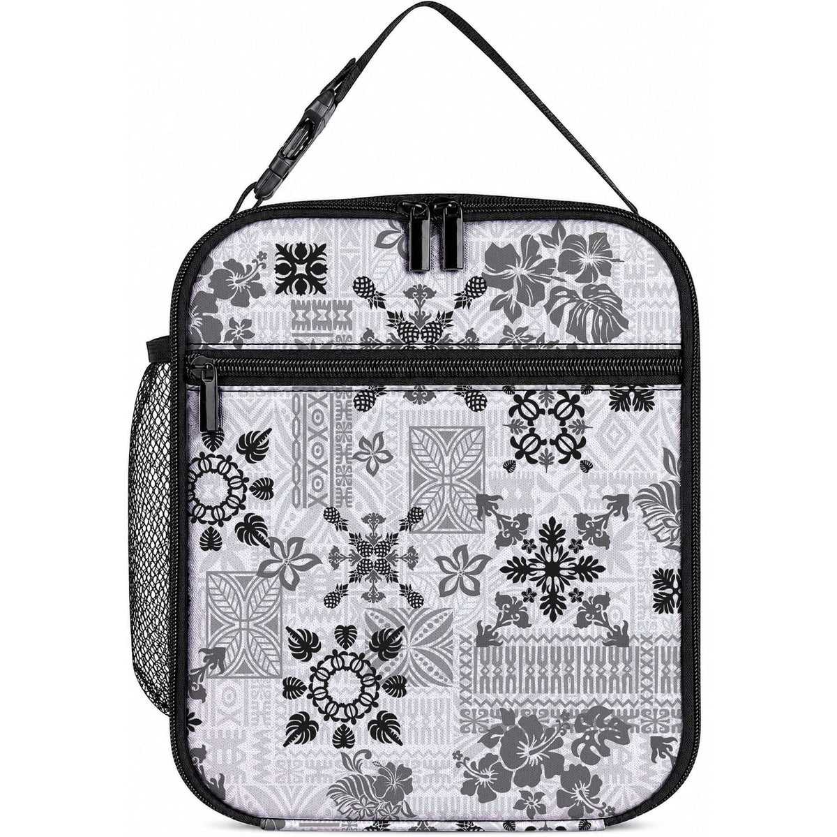 Hawaii Tapa Tribal Lunch Bag With Hawaiian Quilt Pattern Black LT9 10.2 × 8.3 × 4.3 inch Black - Polynesian Pride