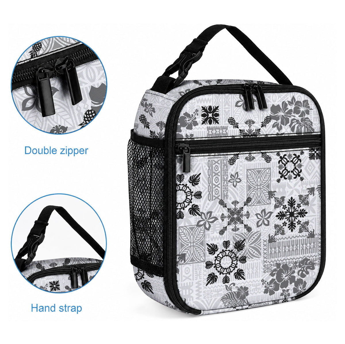 Hawaii Tapa Tribal Lunch Bag With Hawaiian Quilt Pattern Black LT9 - Polynesian Pride