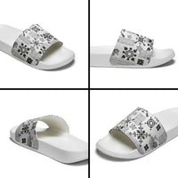 Hawaii Tapa Tribal Slide Sandals With Hawaiian Quilt Pattern Black - Polynesian Pride