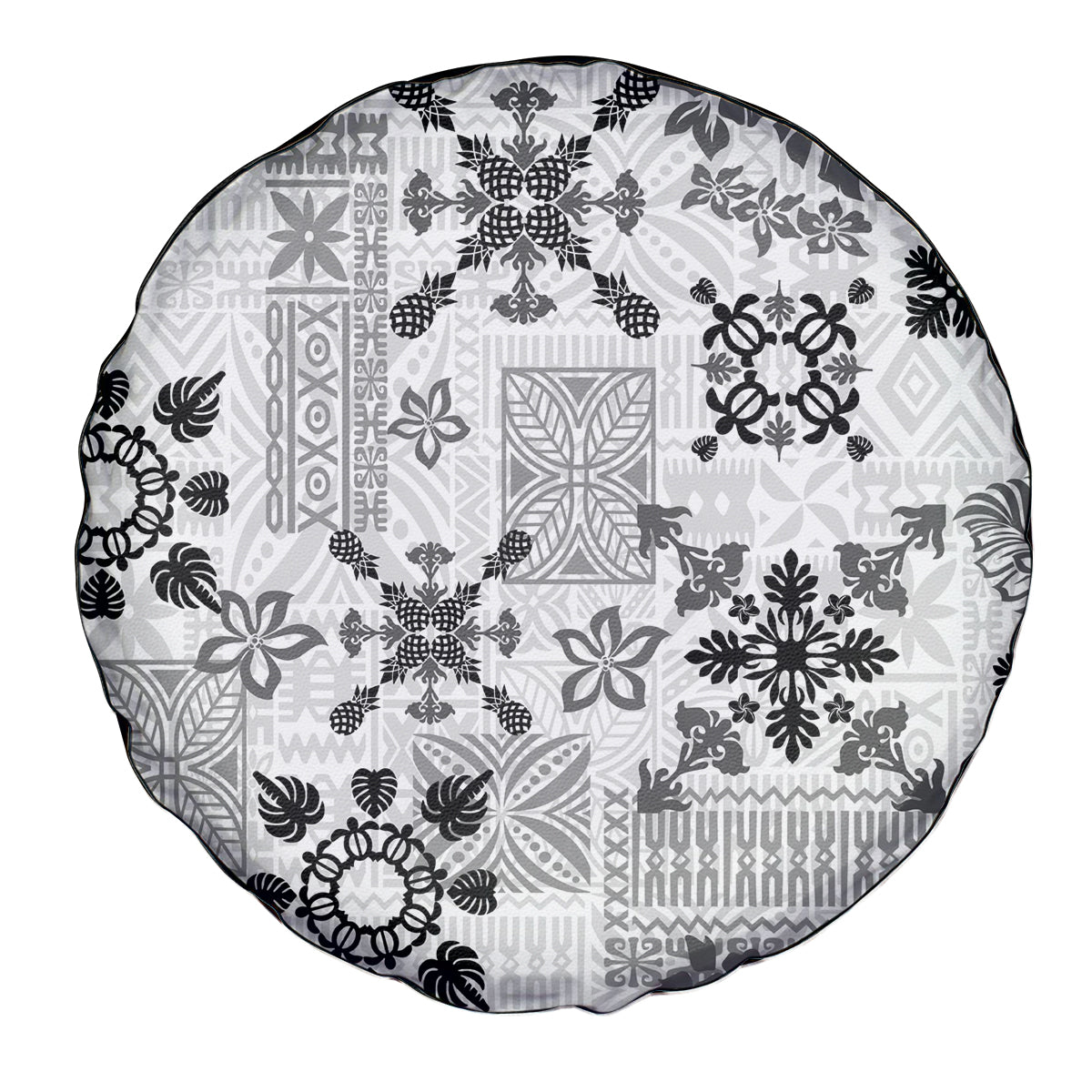 Hawaii Tapa Tribal Spare Tire Cover With Hawaiian Quilt Pattern Black LT9 - Polynesian Pride