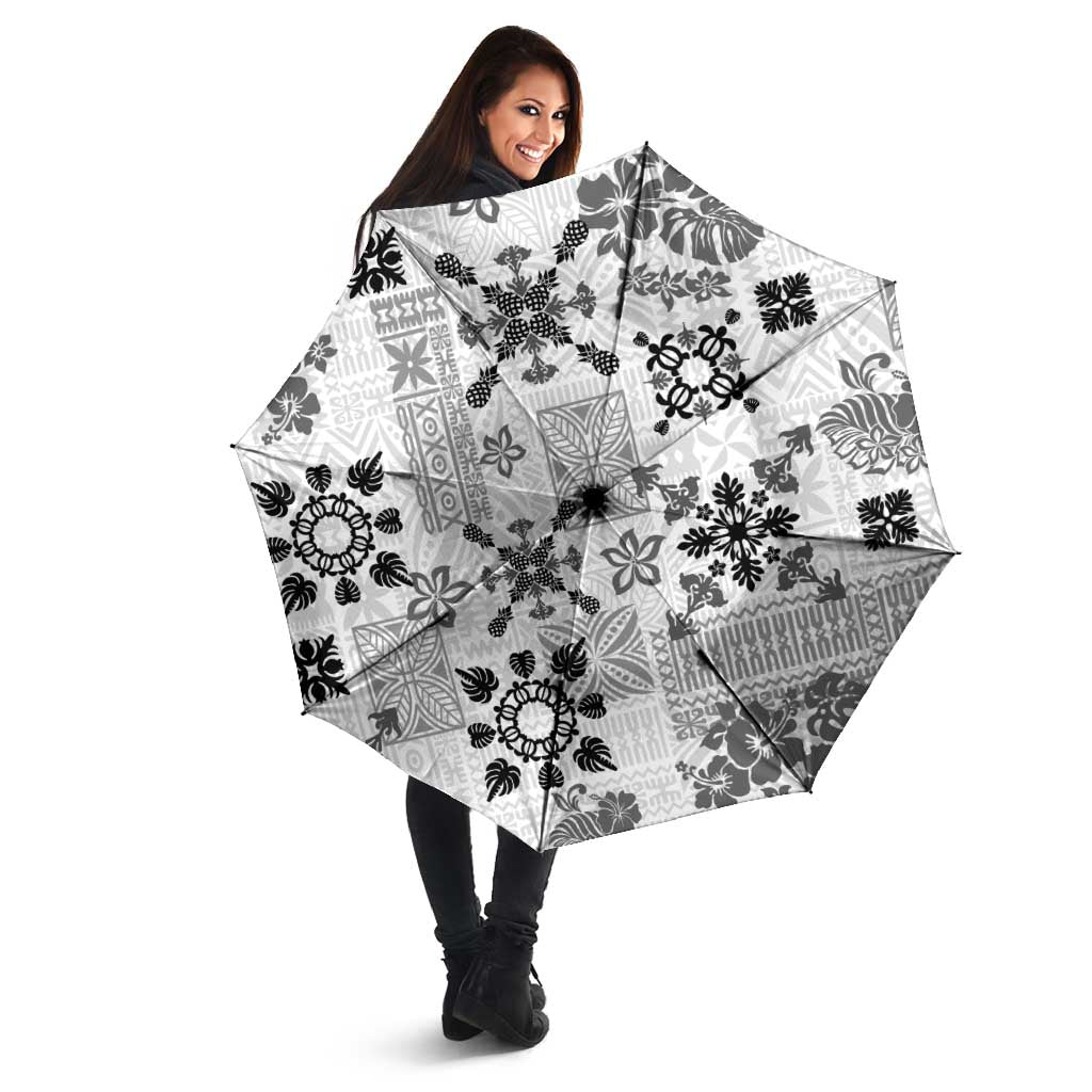 Hawaii Tapa Tribal Umbrella With Hawaiian Quilt Pattern Black - Polynesian Pride