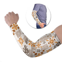 Hawaii Tapa Tribal Arm Sleeves With Hawaiian Quilt Pattern Gold - Polynesian Pride