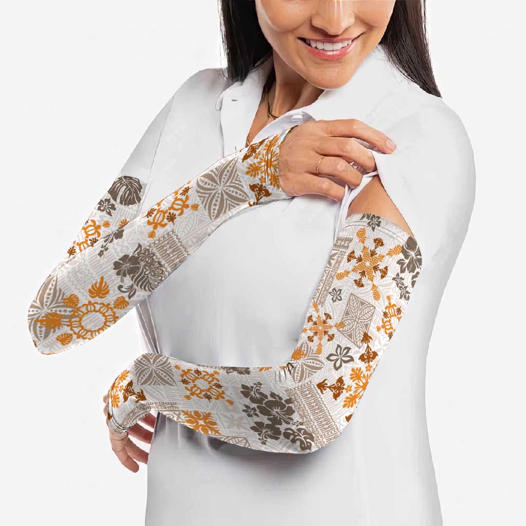 Hawaii Tapa Tribal Arm Sleeves With Hawaiian Quilt Pattern Gold - Polynesian Pride