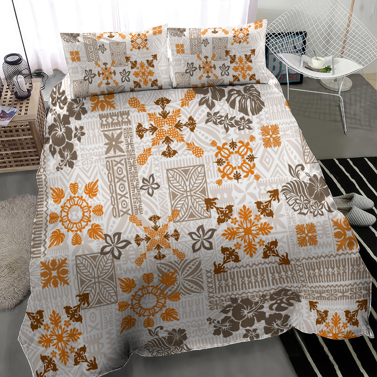 Hawaii Tapa Tribal Bedding Set With Hawaiian Quilt Pattern Gold LT9 - Polynesian Pride