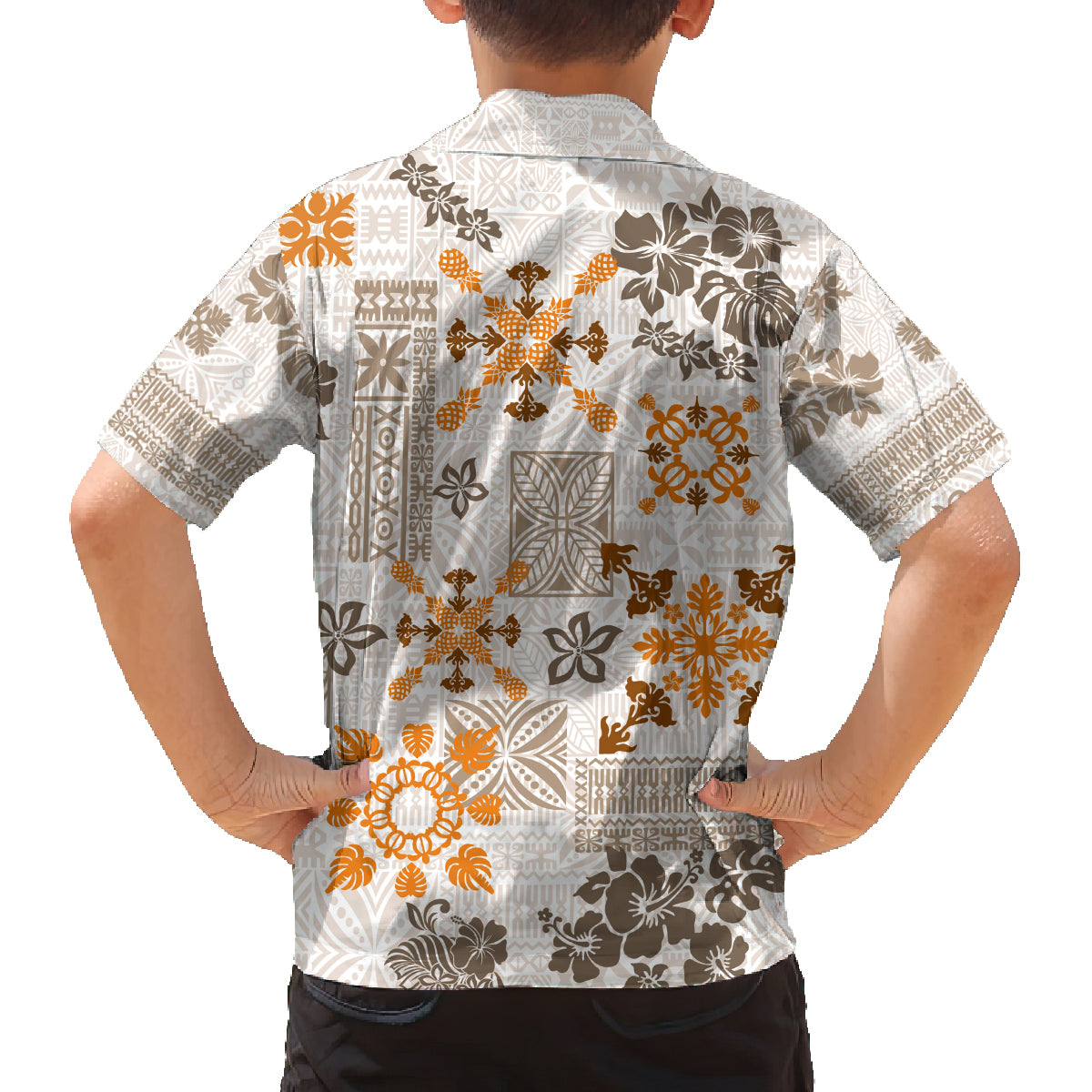 Hawaii Tapa Tribal Family Matching Long Sleeve Bodycon Dress and Hawaiian Shirt With Hawaiian Quilt Pattern Gold LT9 - Polynesian Pride