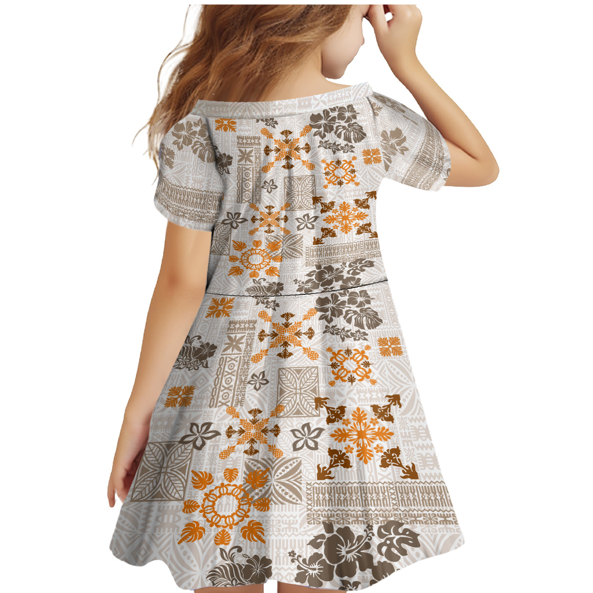 Hawaii Tapa Tribal Family Matching Mermaid Dress and Hawaiian Shirt With Hawaiian Quilt Pattern Gold LT9 - Polynesian Pride
