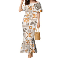 Hawaii Tapa Tribal Family Matching Mermaid Dress and Hawaiian Shirt With Hawaiian Quilt Pattern Gold LT9 Mom's Dress Gold - Polynesian Pride