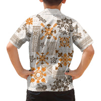 Hawaii Tapa Tribal Family Matching Off Shoulder Long Sleeve Dress and Hawaiian Shirt With Hawaiian Quilt Pattern Gold LT9 - Polynesian Pride