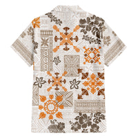 Hawaii Tapa Tribal Family Matching Off Shoulder Maxi Dress and Hawaiian Shirt With Hawaiian Quilt Pattern Gold LT9 - Polynesian Pride