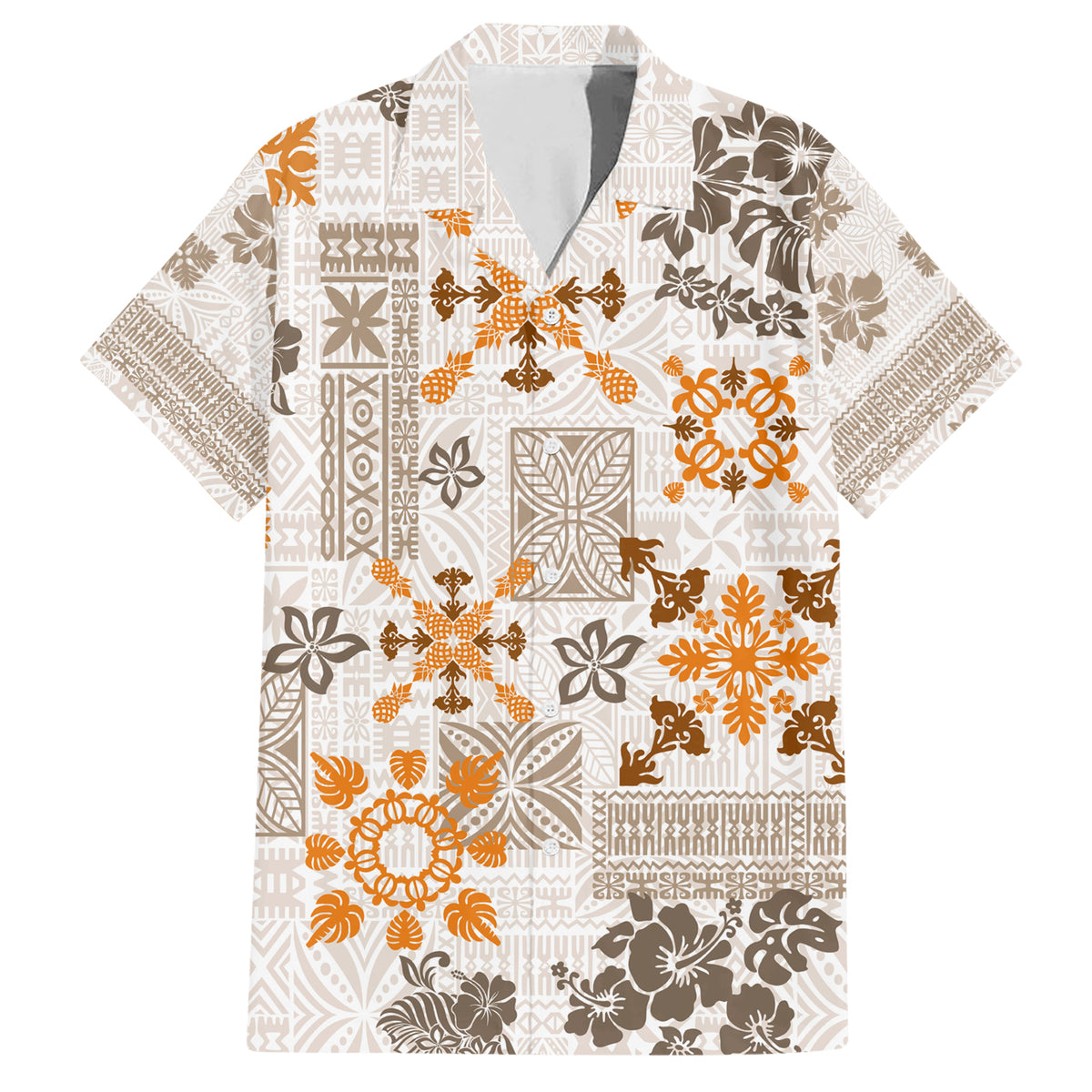 Hawaii Tapa Tribal Family Matching Short Sleeve Bodycon Dress and Hawaiian Shirt With Hawaiian Quilt Pattern Gold LT9 Dad's Shirt - Short Sleeve Gold - Polynesian Pride