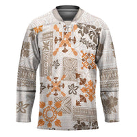 Hawaii Tapa Tribal Hockey Jersey With Hawaiian Quilt Pattern Gold - Polynesian Pride