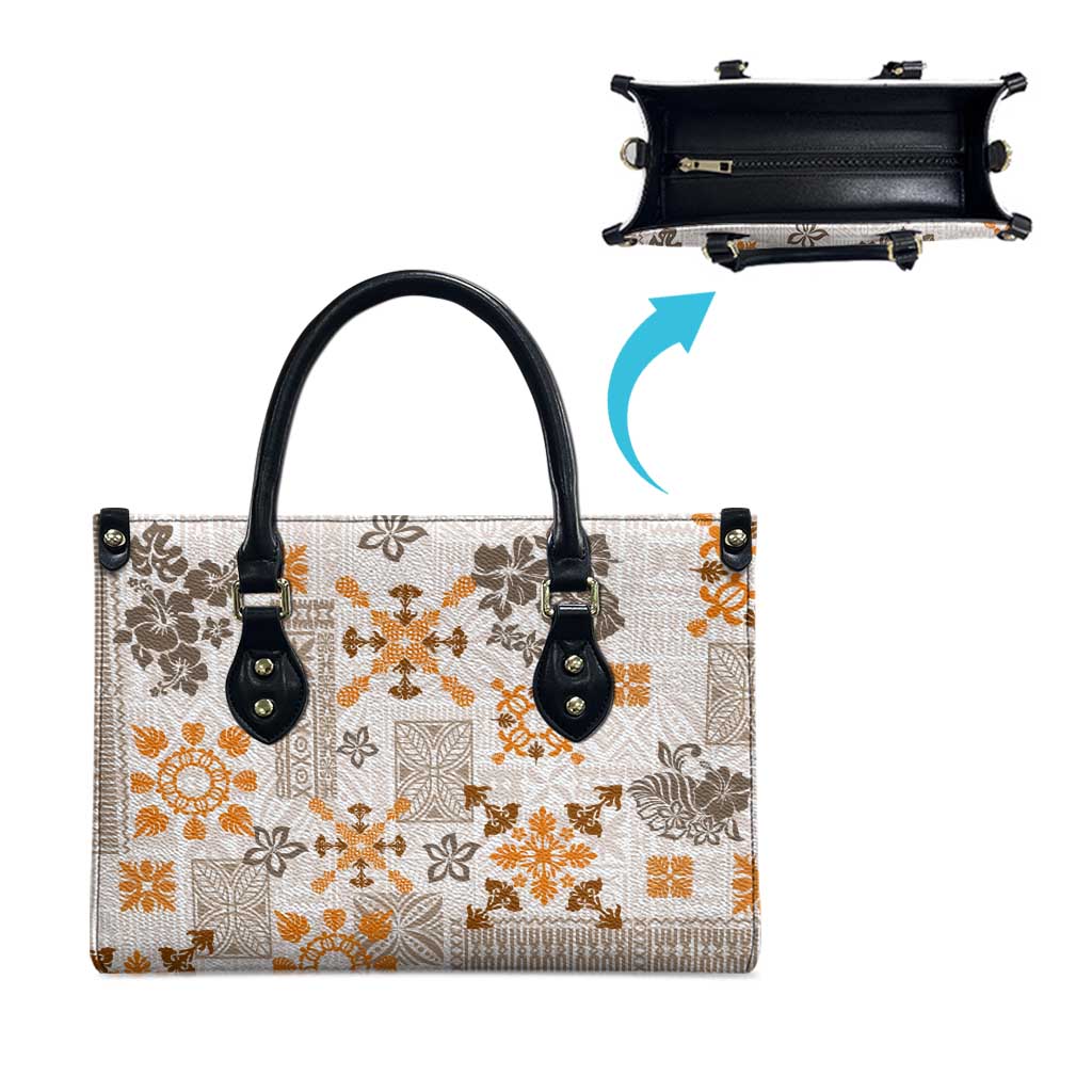 Hawaii Tapa Tribal Leather Bag With Hawaiian Quilt Pattern Gold - Polynesian Pride