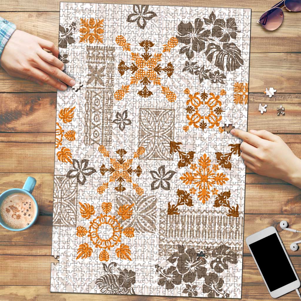 Hawaii Tapa Tribal Puzzle With Hawaiian Quilt Pattern Gold - Polynesian Pride
