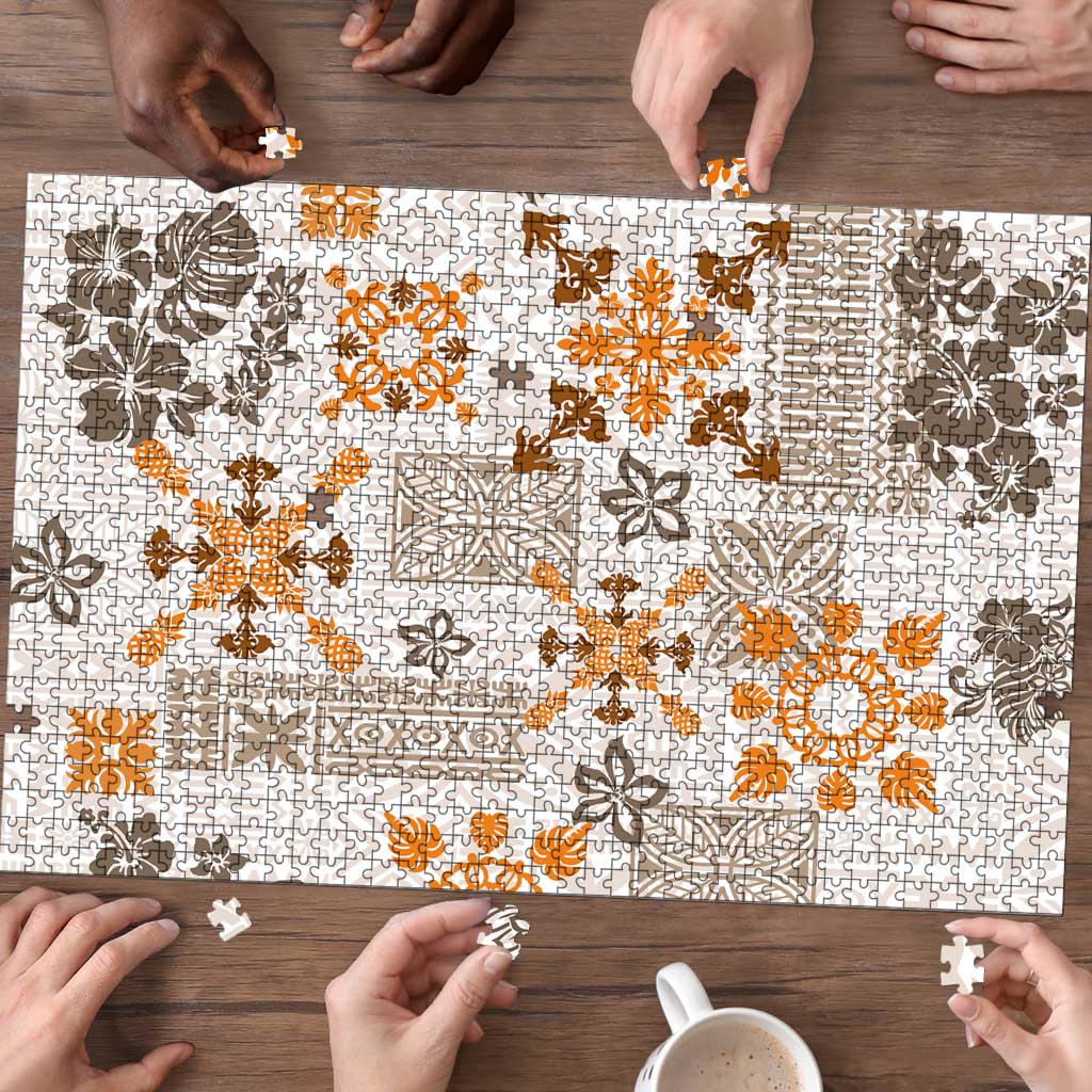 Hawaii Tapa Tribal Puzzle With Hawaiian Quilt Pattern Gold - Polynesian Pride
