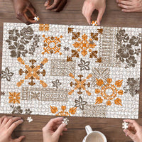 Hawaii Tapa Tribal Puzzle With Hawaiian Quilt Pattern Gold - Polynesian Pride