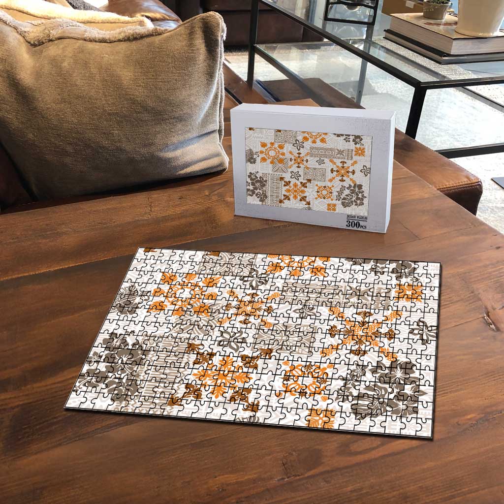 Hawaii Tapa Tribal Puzzle With Hawaiian Quilt Pattern Gold - Polynesian Pride