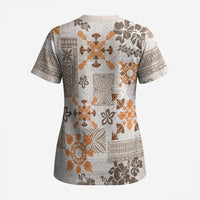 Hawaii Tapa Tribal Scrub Top With Hawaiian Quilt Pattern Gold LT9 - Polynesian Pride