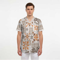 Hawaii Tapa Tribal Scrub Top With Hawaiian Quilt Pattern Gold LT9 - Polynesian Pride