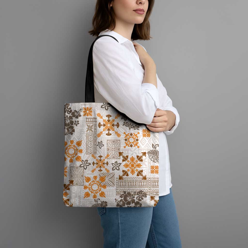 Hawaii Tapa Tribal Tote Bag With Hawaiian Quilt Pattern Gold - Polynesian Pride