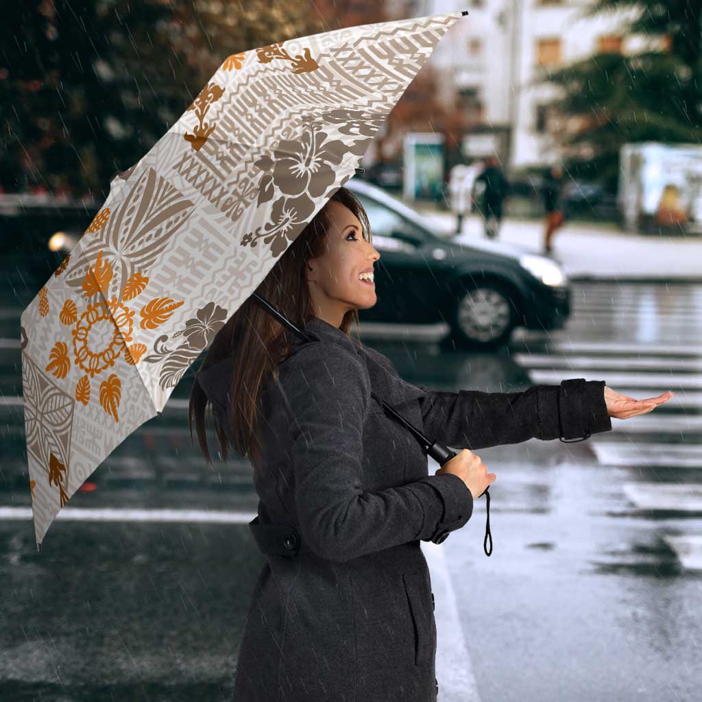 Hawaii Tapa Tribal Umbrella With Hawaiian Quilt Pattern Gold - Polynesian Pride