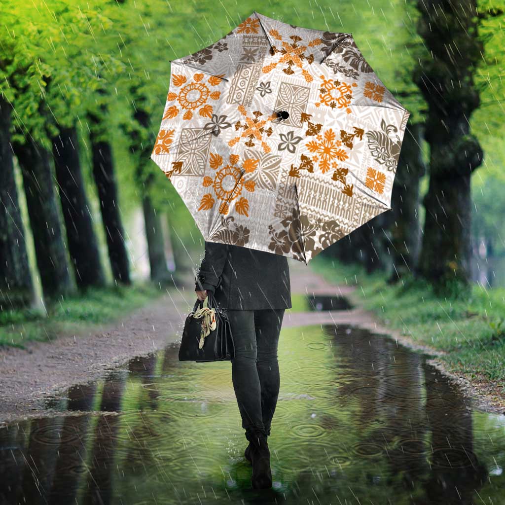 Hawaii Tapa Tribal Umbrella With Hawaiian Quilt Pattern Gold - Polynesian Pride