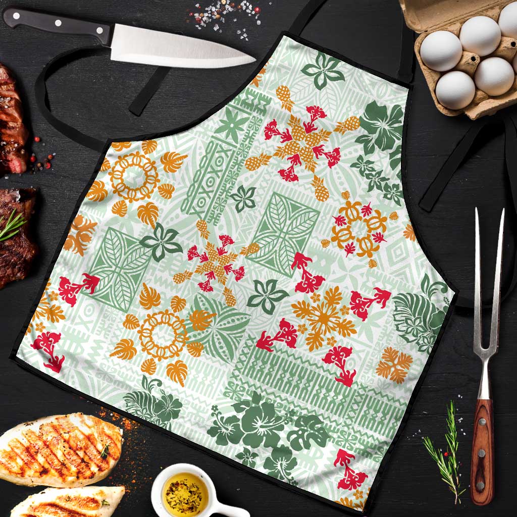 Hawaii Tapa Tribal Apron With Hawaiian Quilt Pattern Green - Polynesian Pride