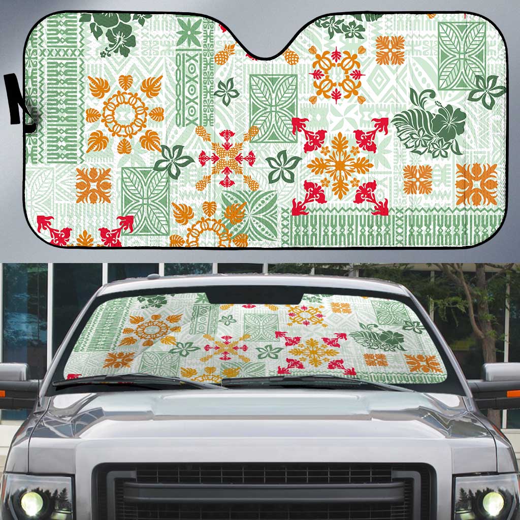 Hawaii Tapa Tribal Auto Sun Shade With Hawaiian Quilt Pattern Green LT9 Green - Polynesian Pride