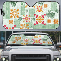 Hawaii Tapa Tribal Auto Sun Shade With Hawaiian Quilt Pattern Green LT9 Green - Polynesian Pride