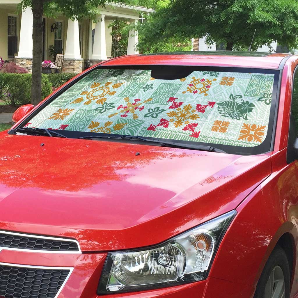 Hawaii Tapa Tribal Auto Sun Shade With Hawaiian Quilt Pattern Green LT9 - Polynesian Pride