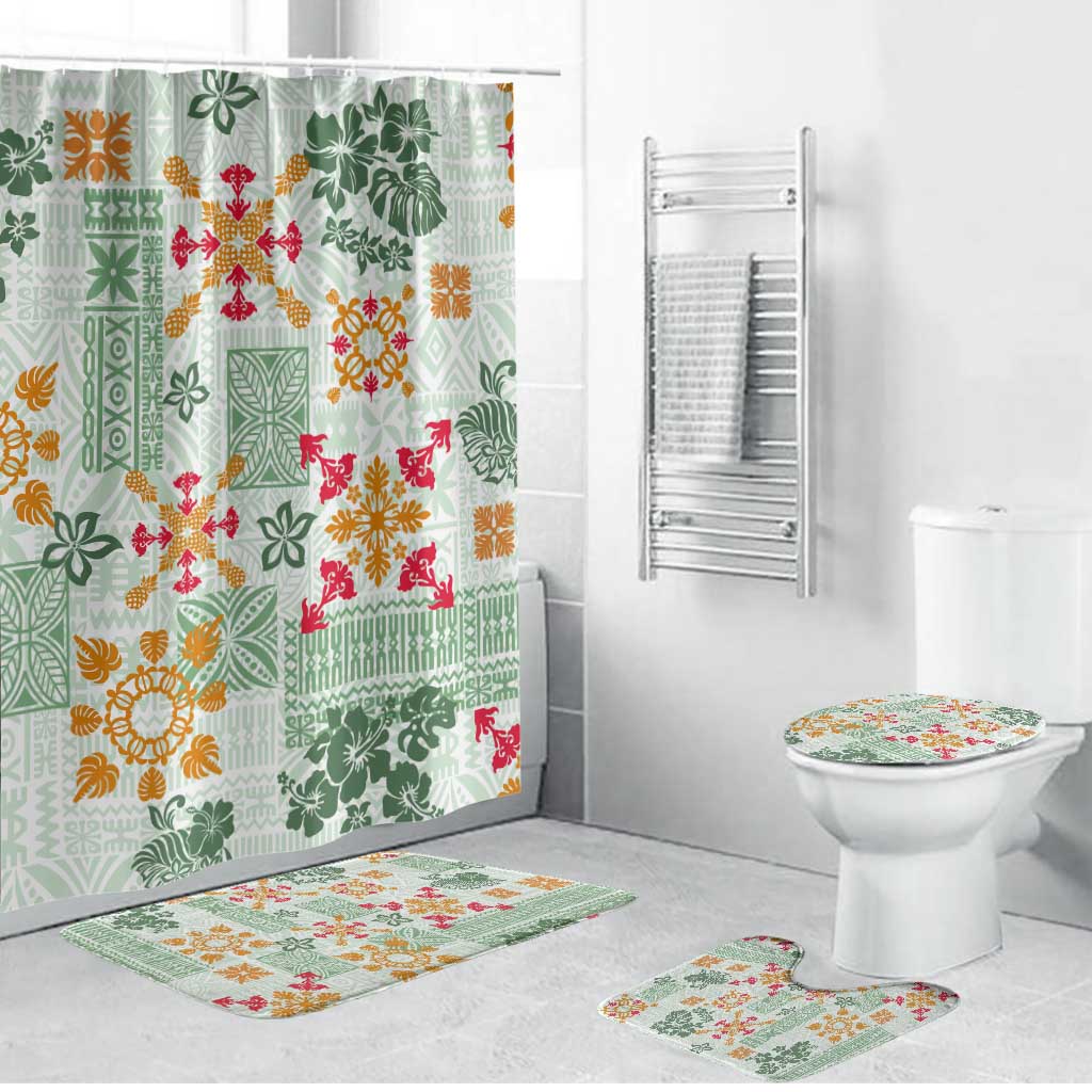Hawaii Tapa Tribal Bathroom Set With Hawaiian Quilt Pattern Green LT9 Bathroom Set (4 pcs) Green - Polynesian Pride