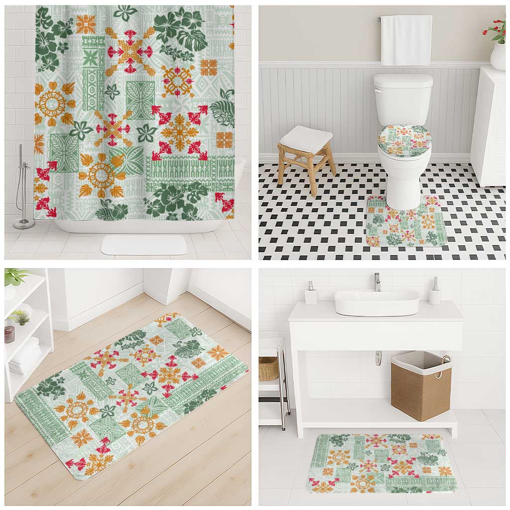 Hawaii Tapa Tribal Bathroom Set With Hawaiian Quilt Pattern Green LT9 - Polynesian Pride