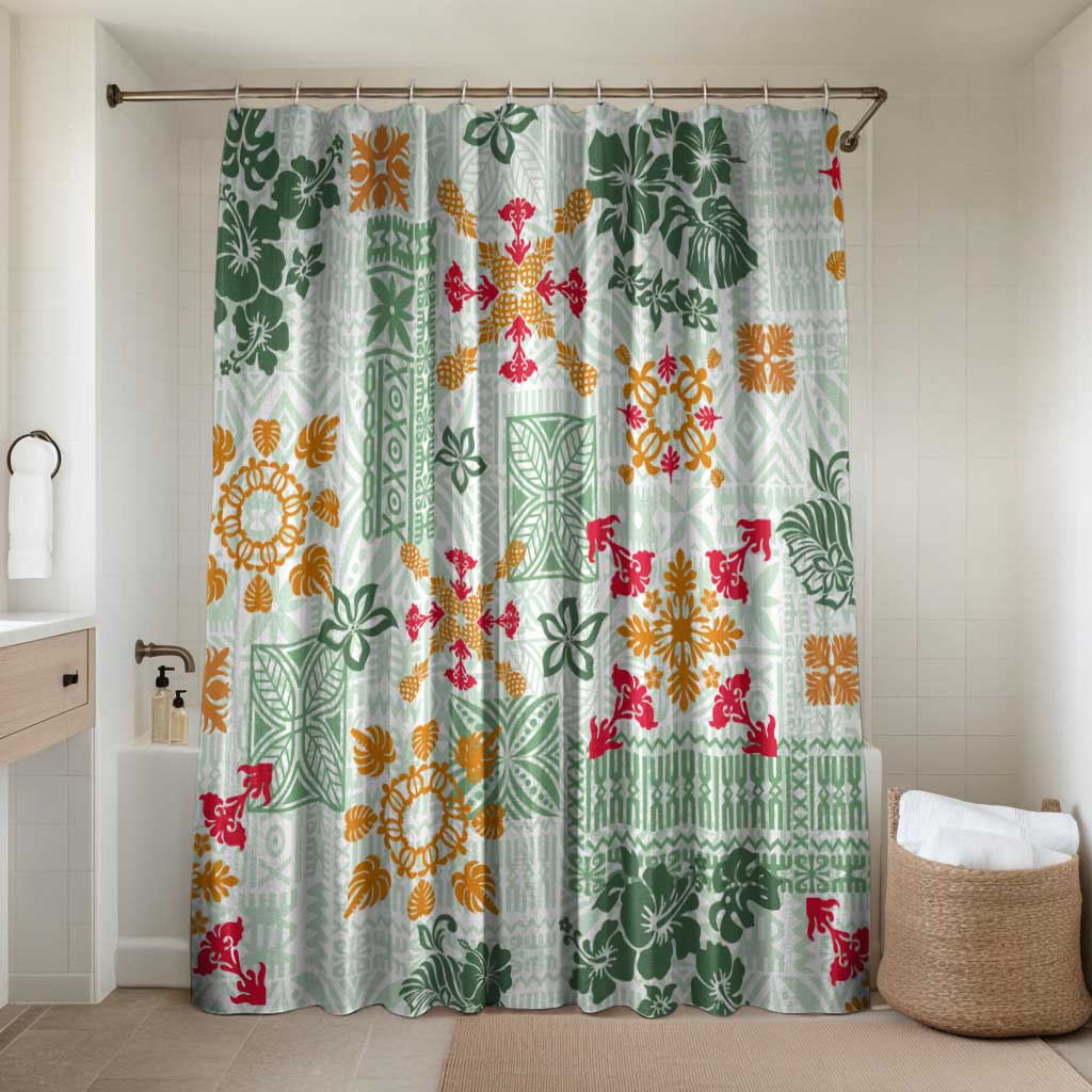 Hawaii Tapa Tribal Bathroom Set With Hawaiian Quilt Pattern Green LT9 Shower Curtain Only Green - Polynesian Pride